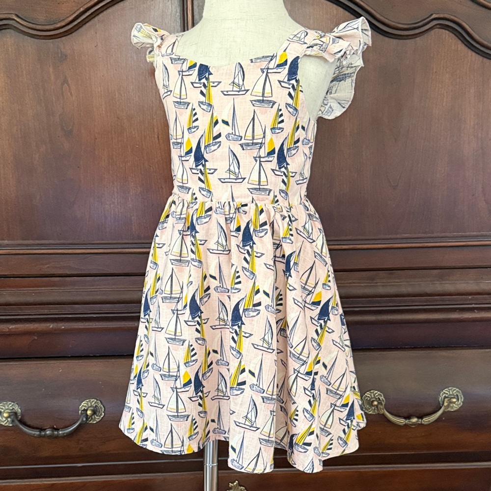 Makena Lane Sailboat Twirl Dress Girls 4 Nautical Flutter Sleeve Beach Coastal